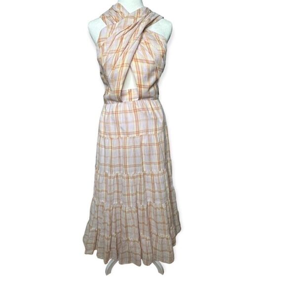 ULLA JOHNSON Noelle Crossover Halter Back-Tie Midi Plaid Dress NEW Sz. 4 - Picture 3 of 10